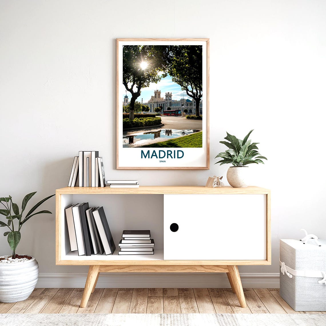 Madrid Sunlit Palace Square Red Bus Photography Travel Poster - Image 2