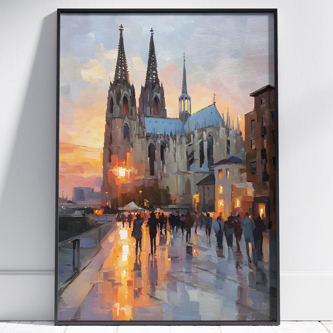Cologne Cathedral at Sunset Rainy Street Oil Painting Poster