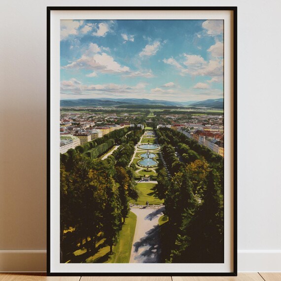 Vienna Palace Gardens Art Print Austrian Cityscape Wall Decor Europe Travel Painting Instant Home