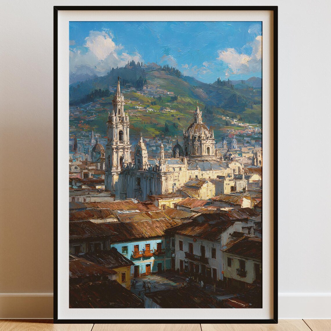 Colonial Hill City Cathedral Dome Rooftops Old Town Painting Poster