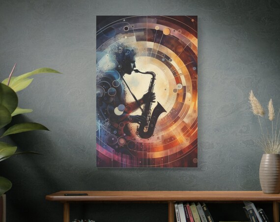 Saxophone Silhouette Golden Mandala Circles Jazz Music Art Poster
