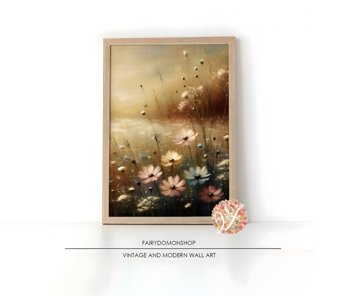 Spring Wildflower Meadow Soft Pastel Daisy Oil Painting Poster