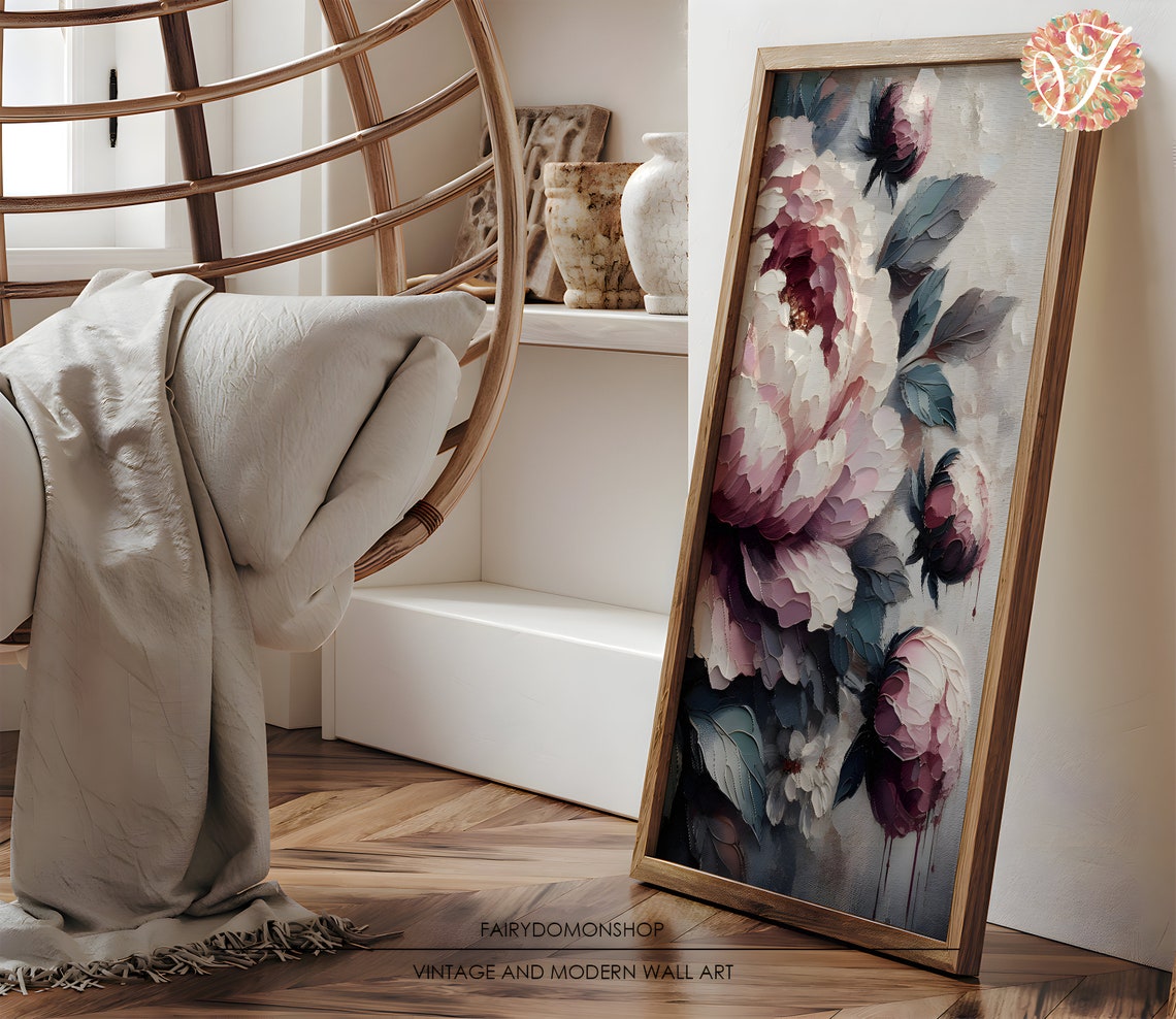 Impasto Pink Peony Blossom Textured Floral Oil Painting Poster - Image 3
