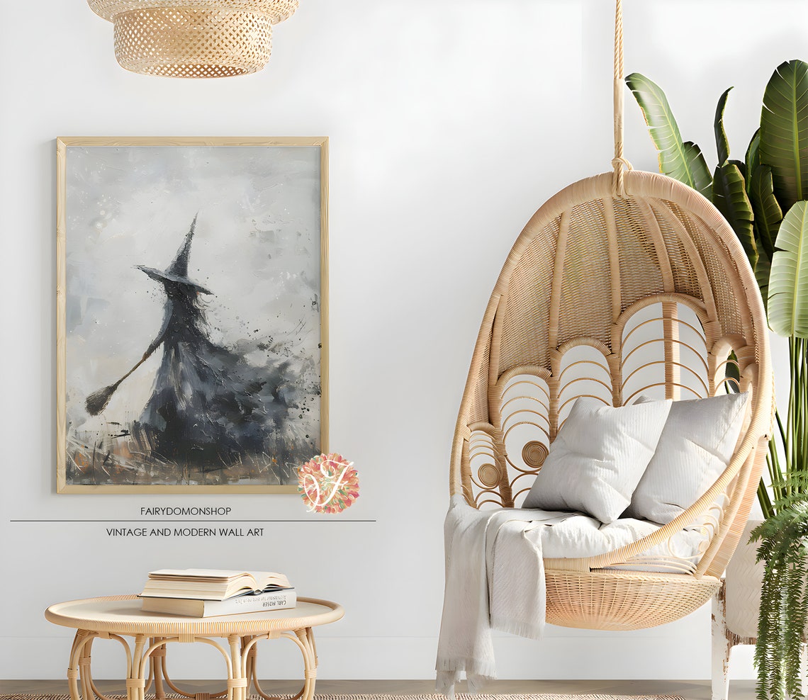 Witch Silhouette Misty Watercolor Poster Moody Halloween Minimal Decor - Image 2
