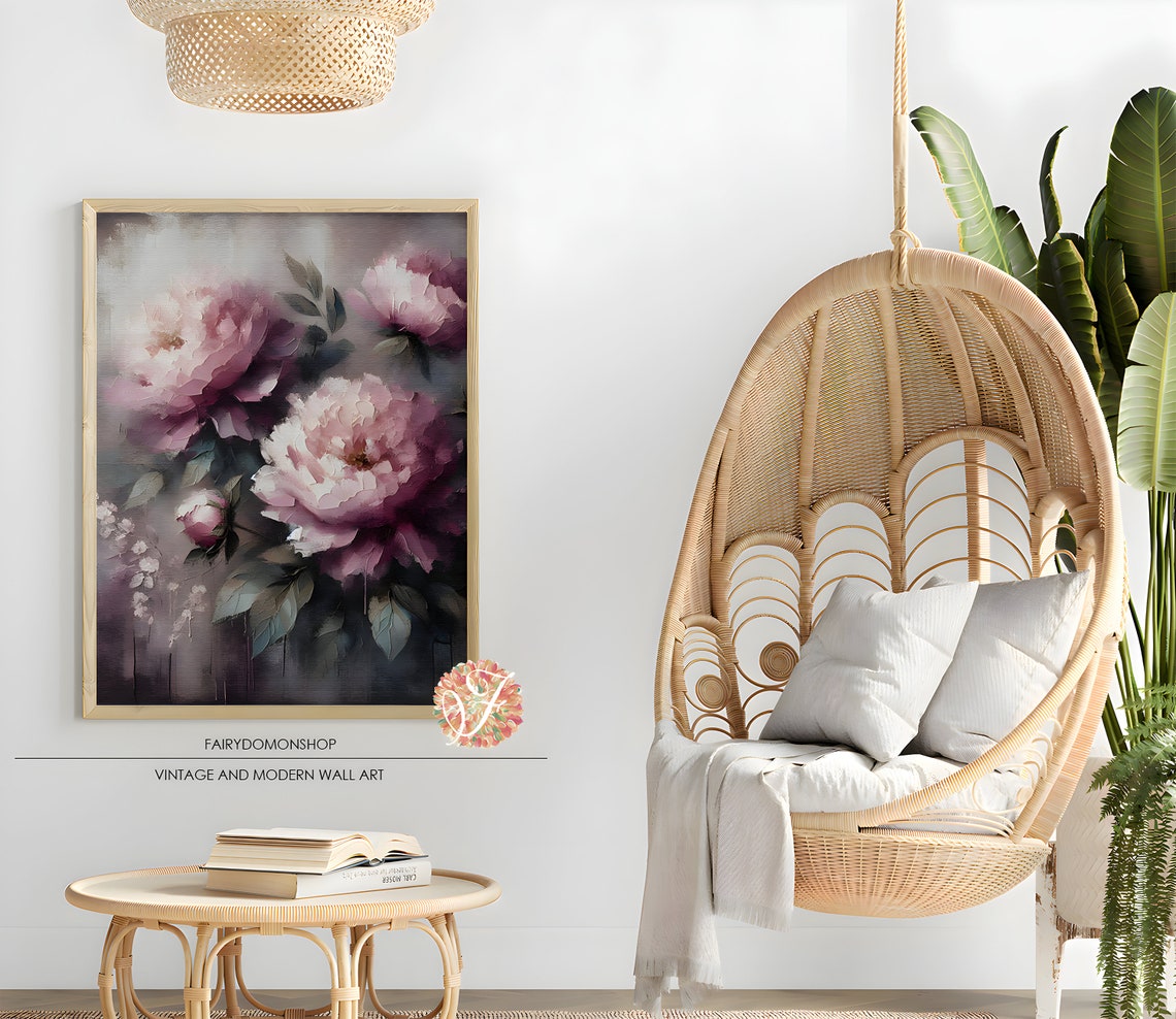 Pink Peony Bouquet Soft Botanical Vintage Flower Oil Painting Poster - Image 2
