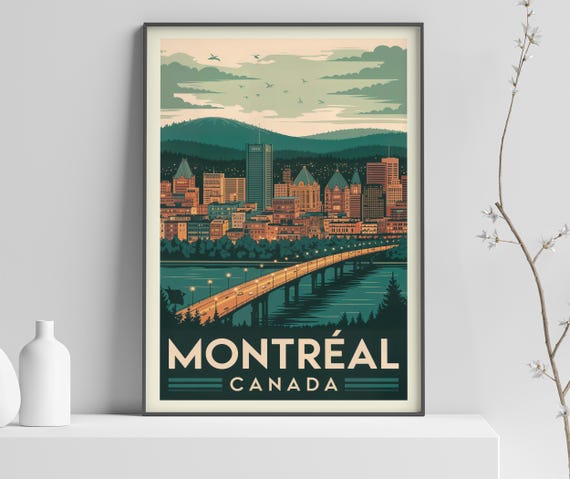 Montreal Skyline Vintage Travel Poster Print