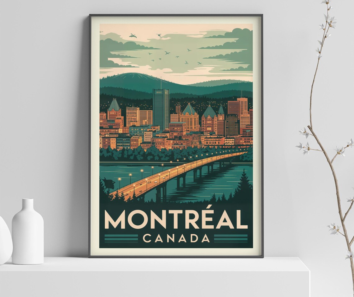 Montreal Skyline Vintage Travel Poster Print