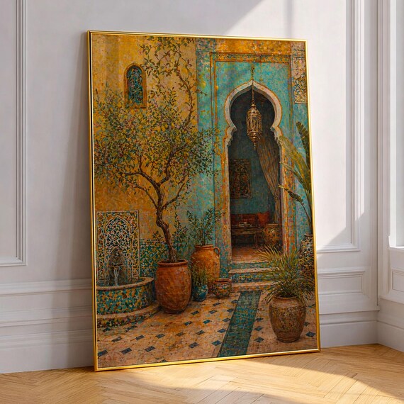 Marrakech Riad Wall Art, Moroccan Courtyard Print