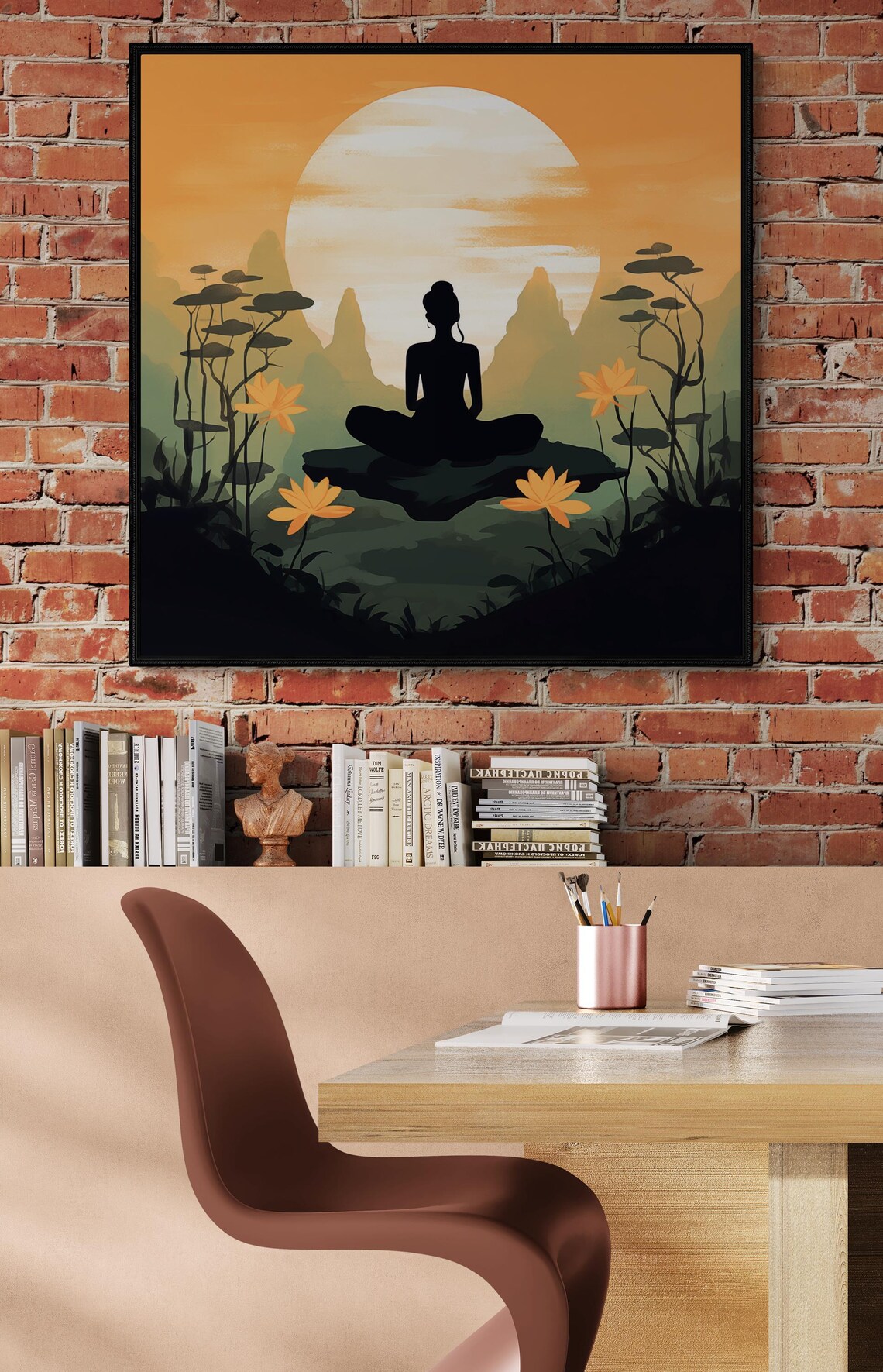 Zen Yoga Meditation Silhouette at Sunrise Poster for Mindful Home Decor - Image 2