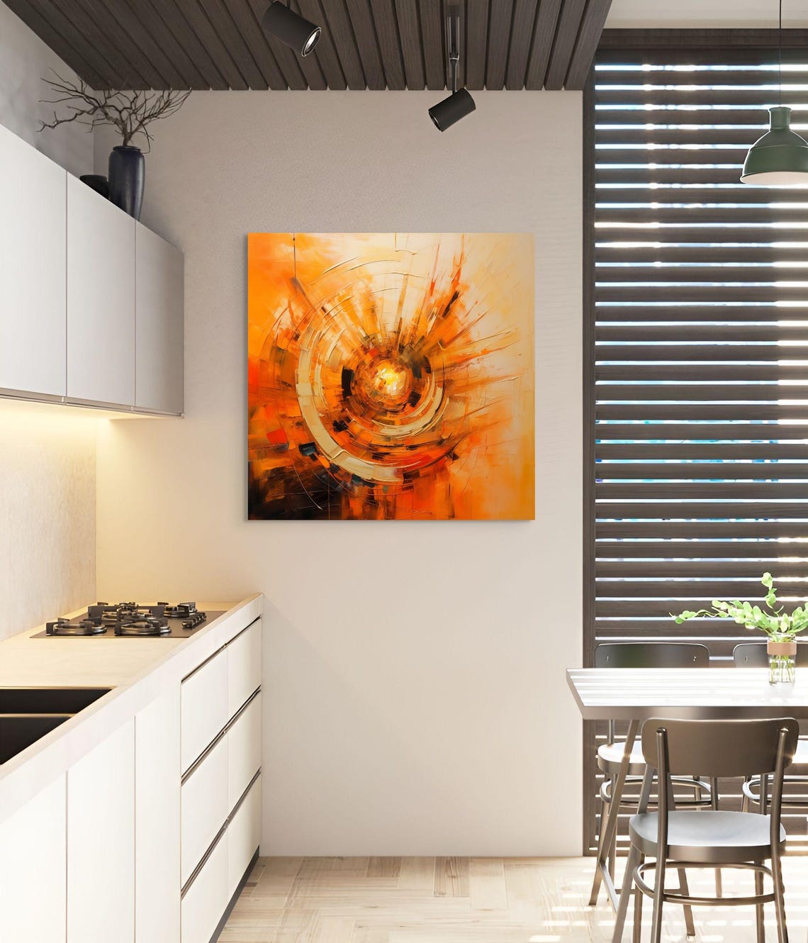 Orange Abstract Art Fiery Orange Swirl Modern Abstract For Bold Home Dcor Unique Artistry Eye Catching Sunburst Design - Image 3