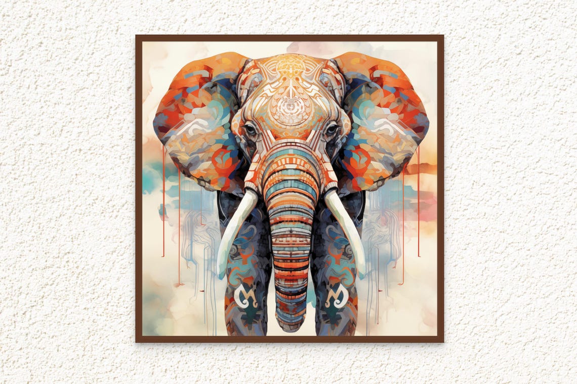 Colorful Boho Elephant Mandala Inspired Safari Animal Poster