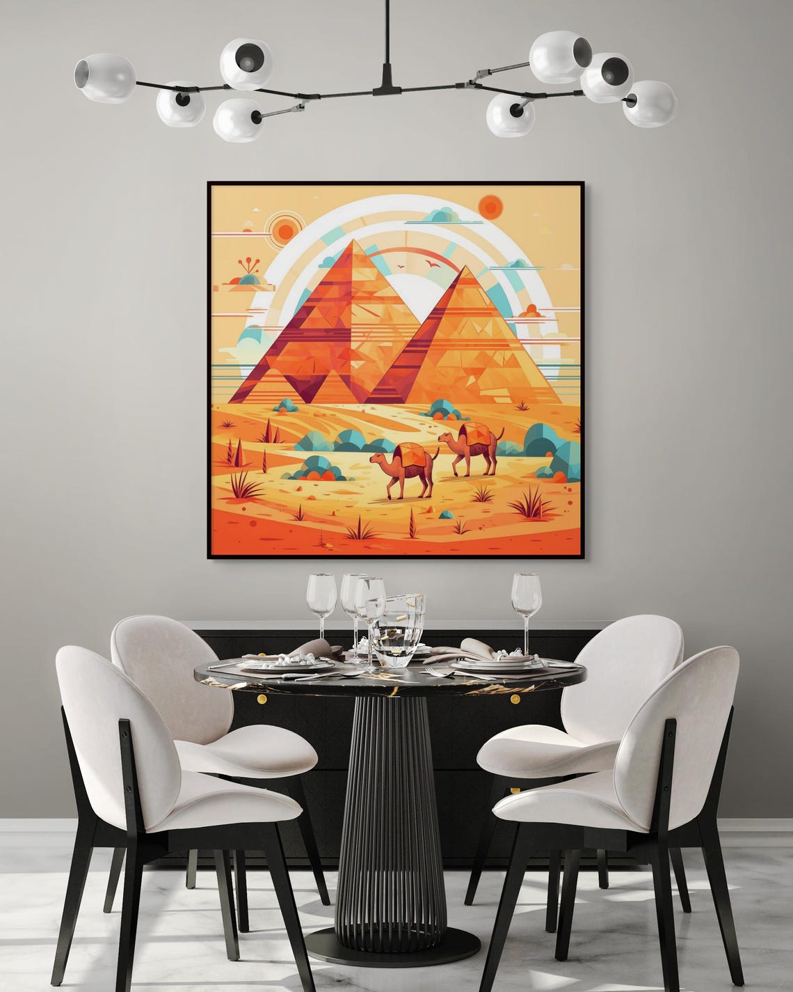 Geometric Egypt Pyramids Camel Caravan Desert Illustration Poster - Image 4