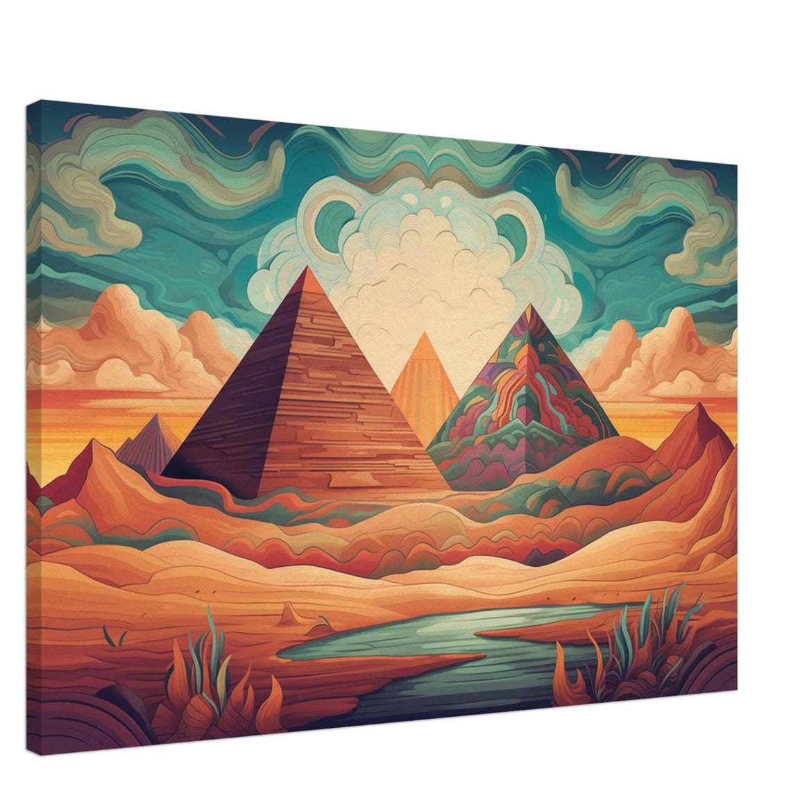 Egyptian Pyramids Surreal Sunset Wall Art Vibrant Desert Landscape Boho Decor - Image 6