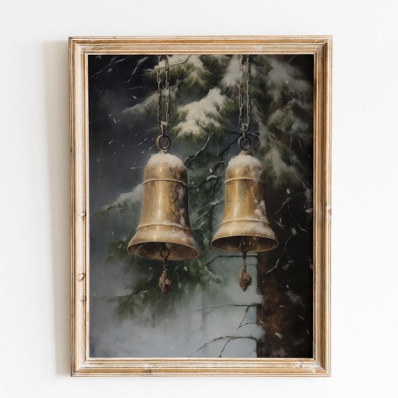 Vintage Christmas Print Moody Christmas Bells Christmas Wall Art Christmas Brass Jingle Bells Christmas Holiday Decor Winter Print