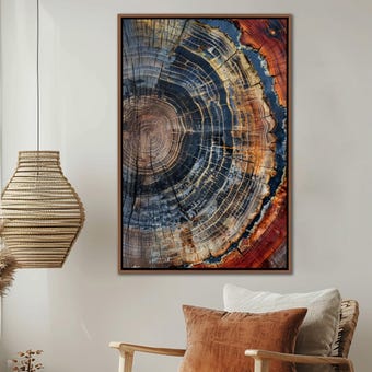 Tree Ring Framed Wall Art Abstract Colorful Decor Minimalist Home Canvas Modern Farmhouse Living Room Print
