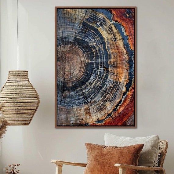 Tree Ring Framed Wall Art Abstract Colorful Decor Minimalist Home Canvas Modern Farmhouse Living Room Print