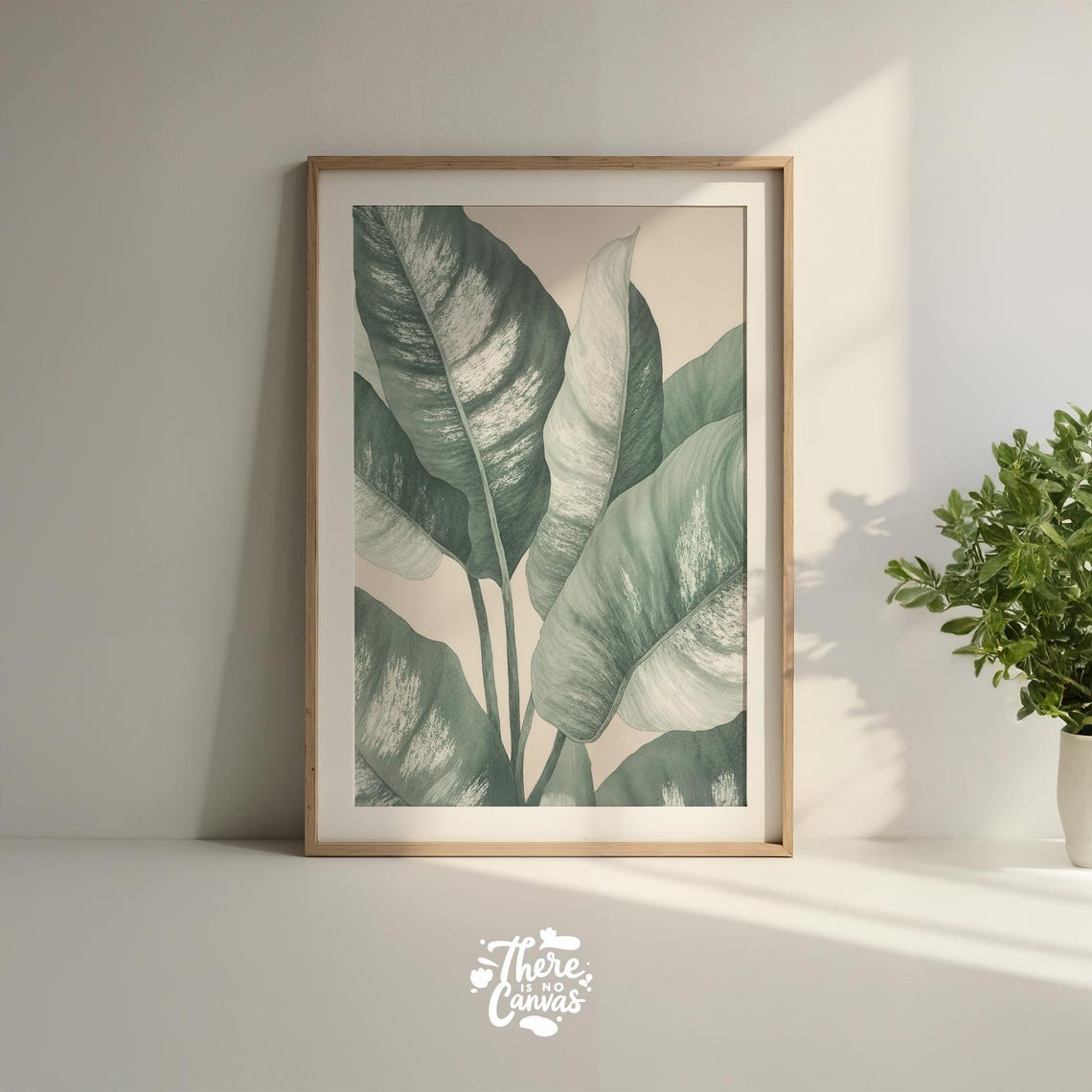 Abstract Botanical Leaf Print Green Watercolor Painting