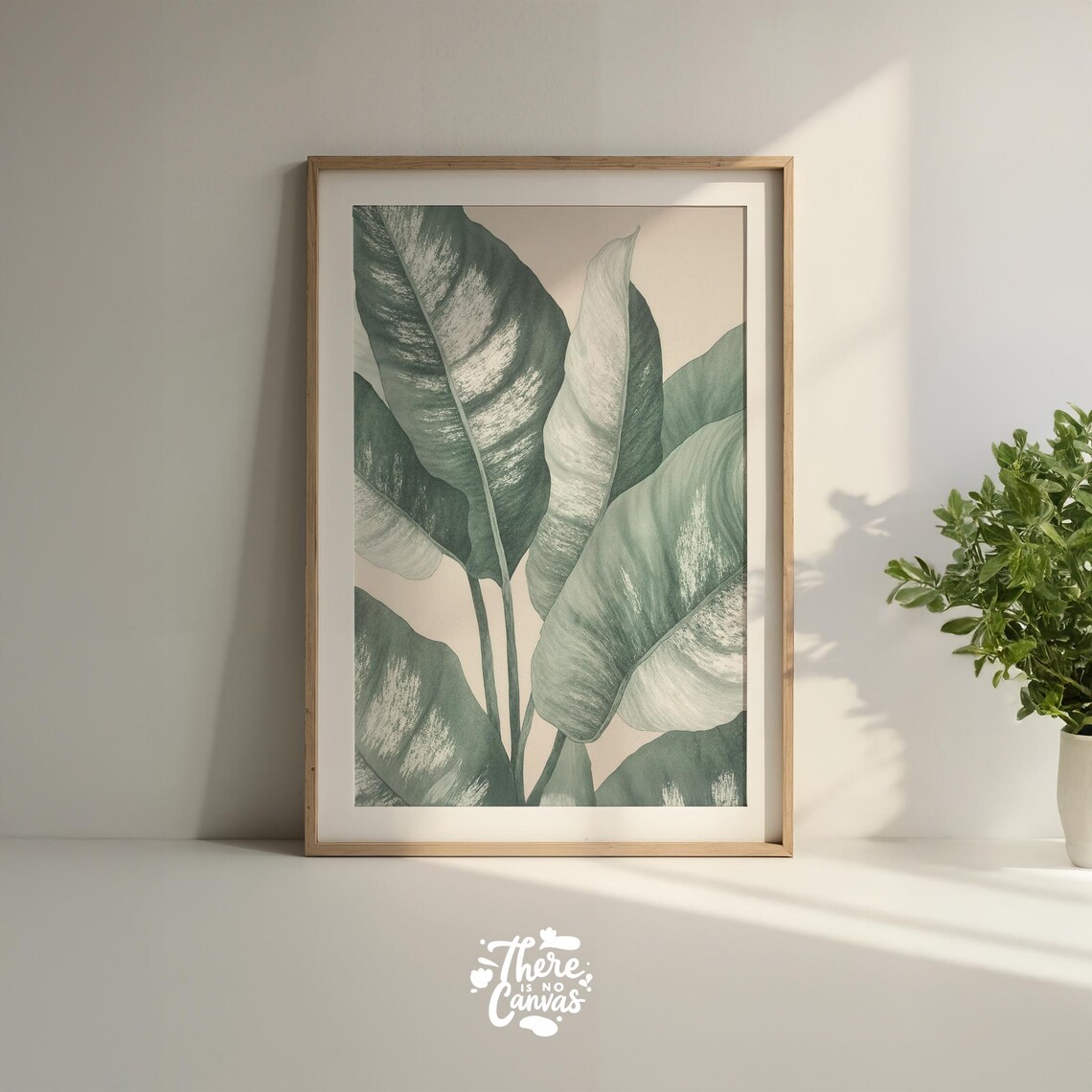 Abstract Green Botanical Leaves Watercolor Minimalist Art Poster