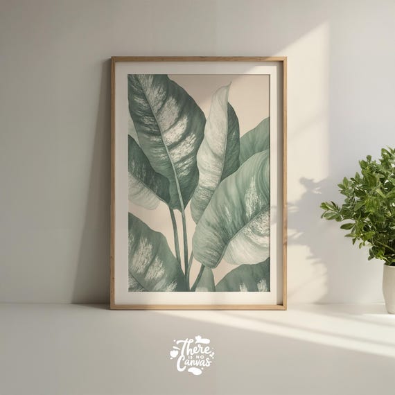 Abstract Botanical Leaf Print Green Watercolor Painting
