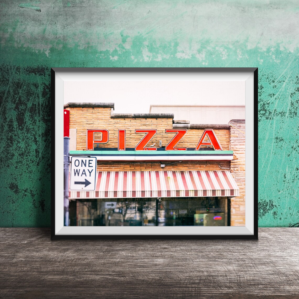 Neon Pizzeria Sign Art Print, Red Kitchen Decor