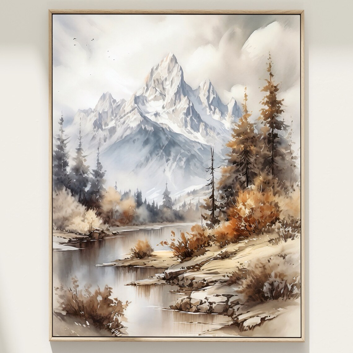 Grand Teton Watercolor Mountain Landscape Art Print