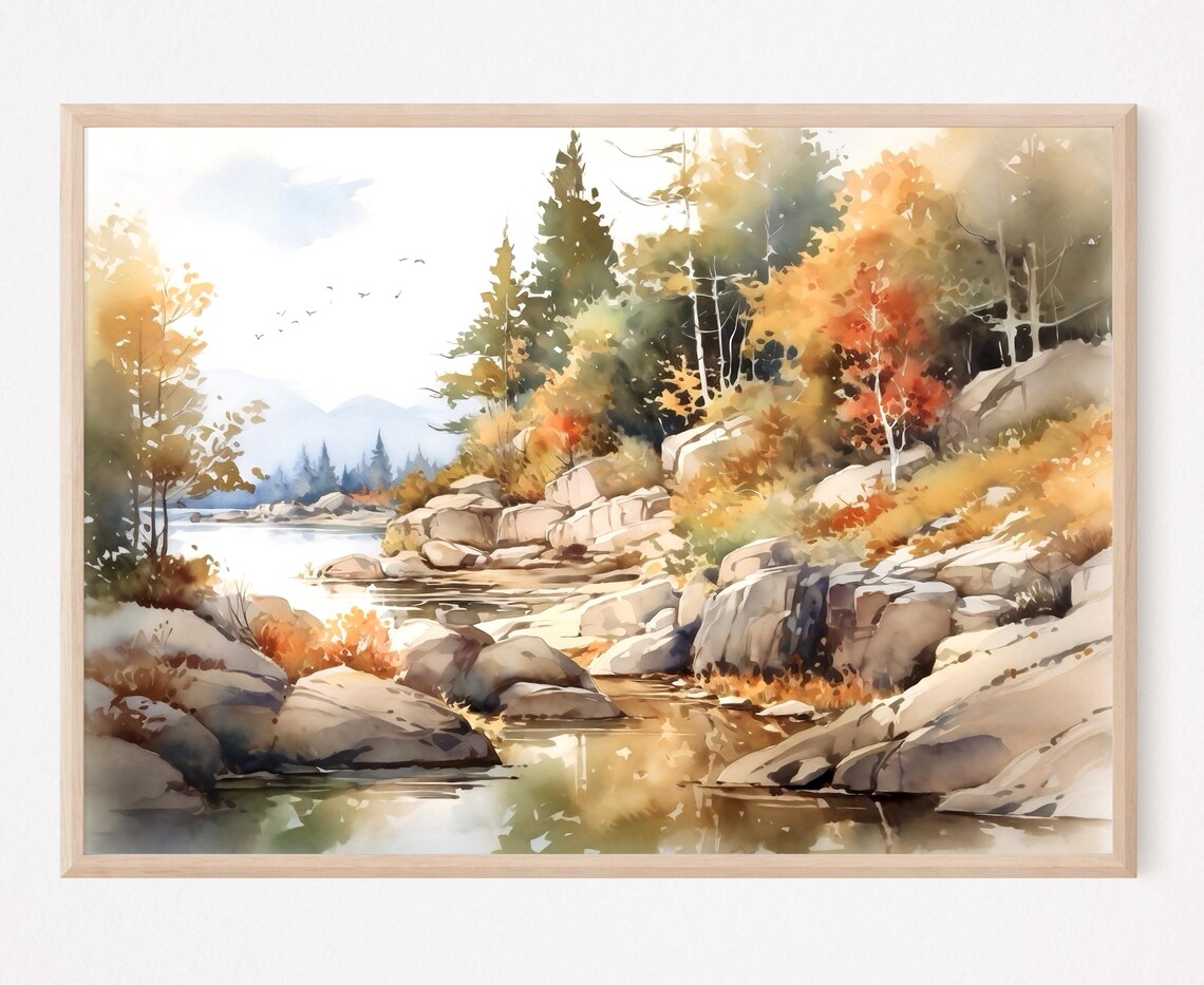 Acadia National Park Watercolor Print, Travel Poster