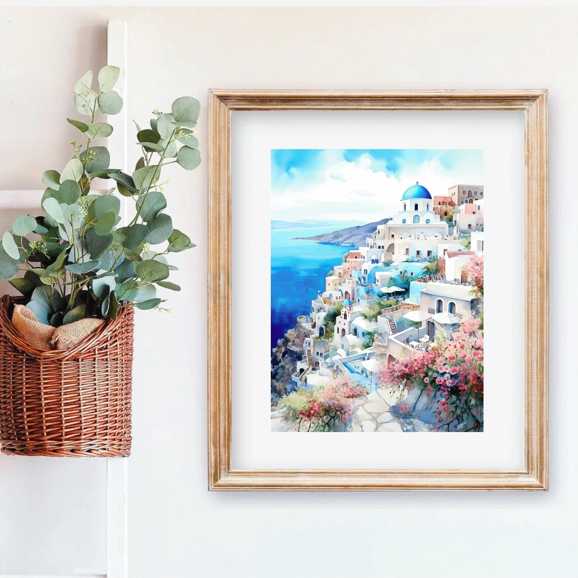 Santorini Watercolor Travel Poster, Greece Wall Art - Image 3