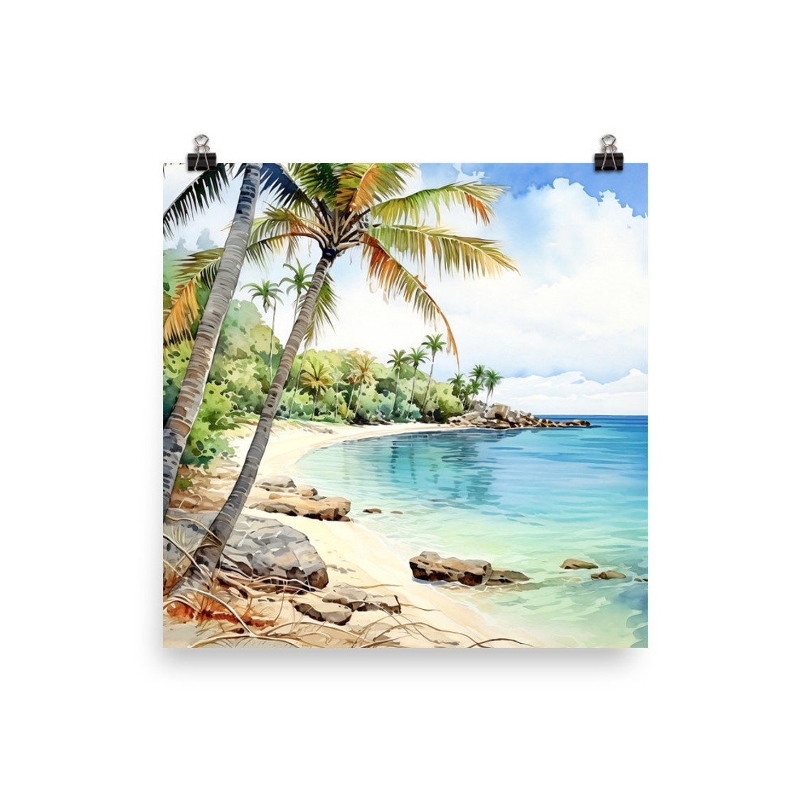 Tropical Beach Palm Trees Turquoise Sea Watercolor Travel Poster - Image 4
