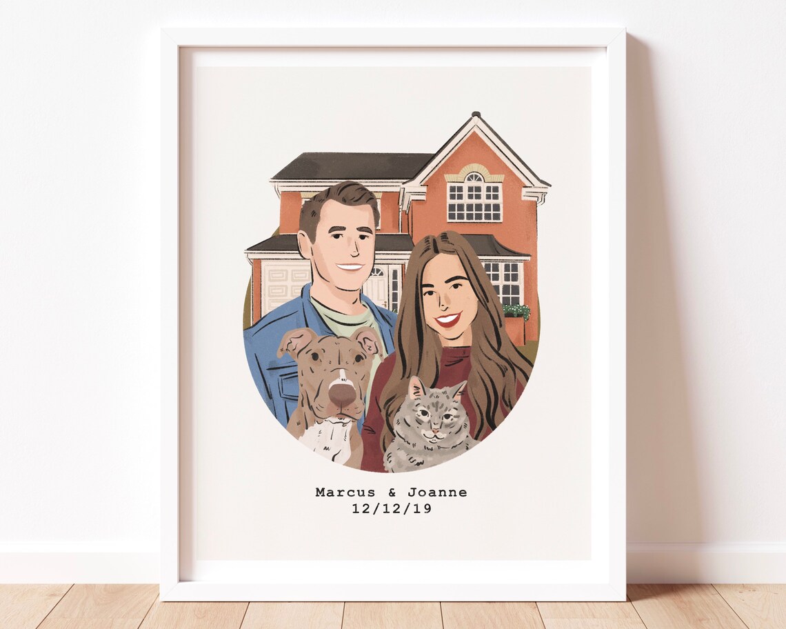 Custom Family Portrait With House Background Art Print