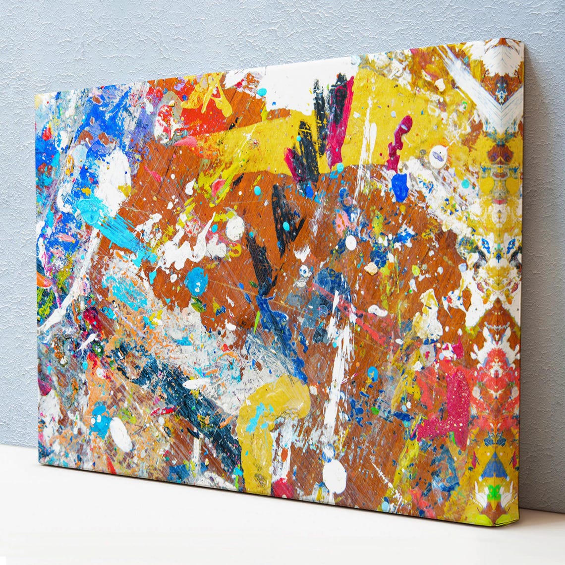 Abstract Paint Splatter Orange Blue White Modern Expressionist Poster