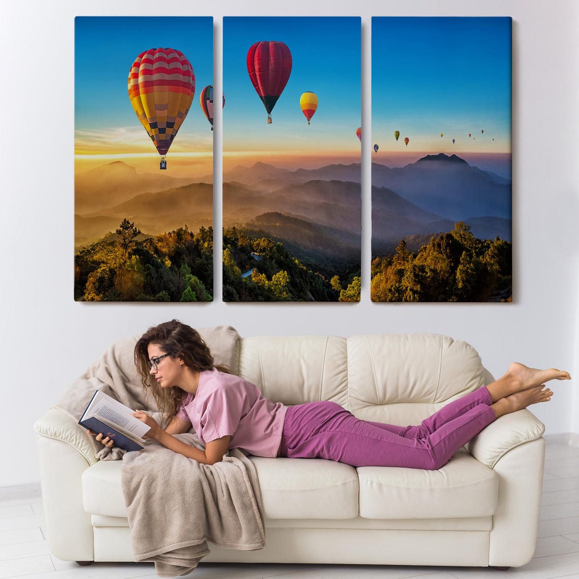 Hot Air Balloons Sunrise Misty Mountains Forest Nature Travel Poster - Image 3
