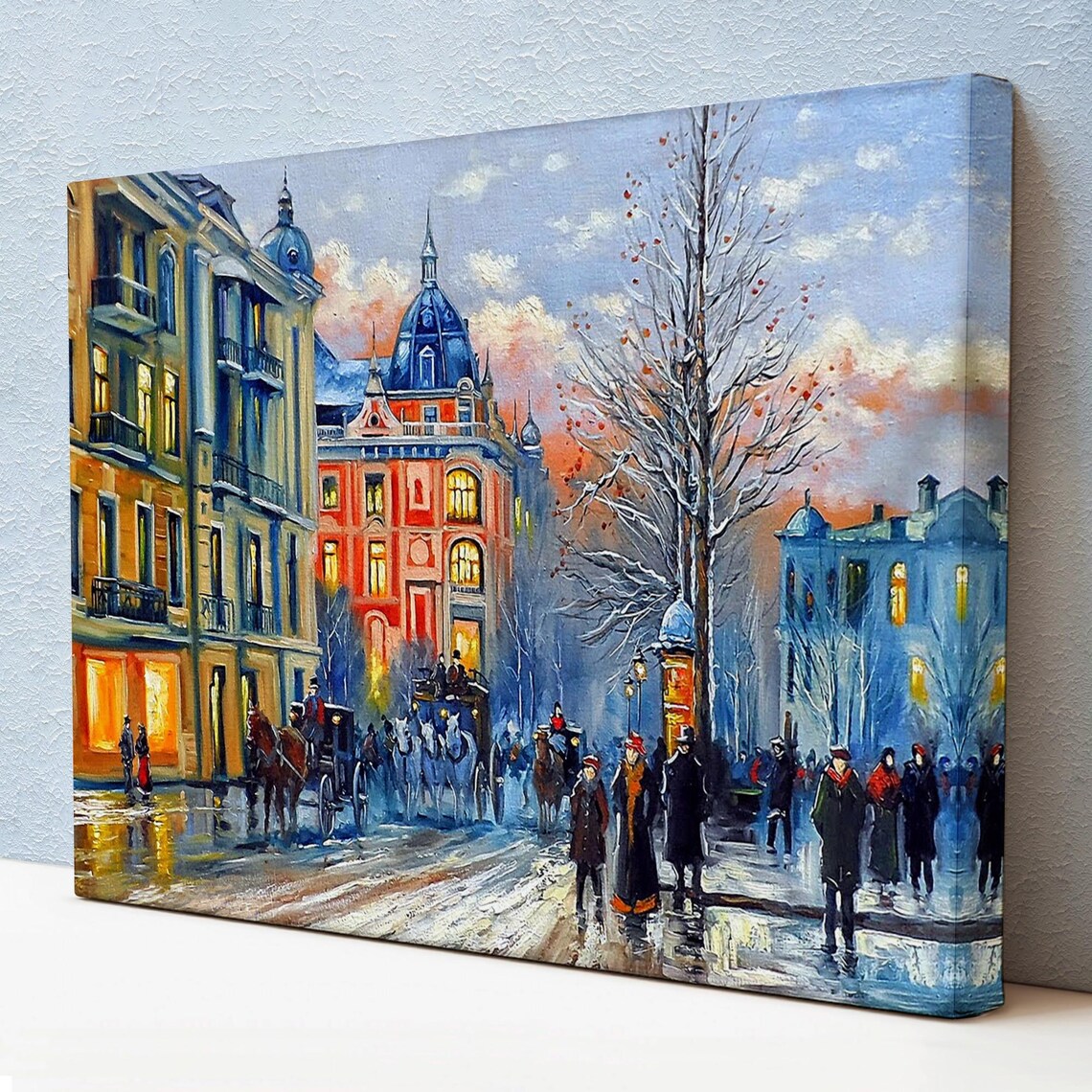 Kyiv Ukraine Winter Street Horse Carriages Old Town Evening Art Poster