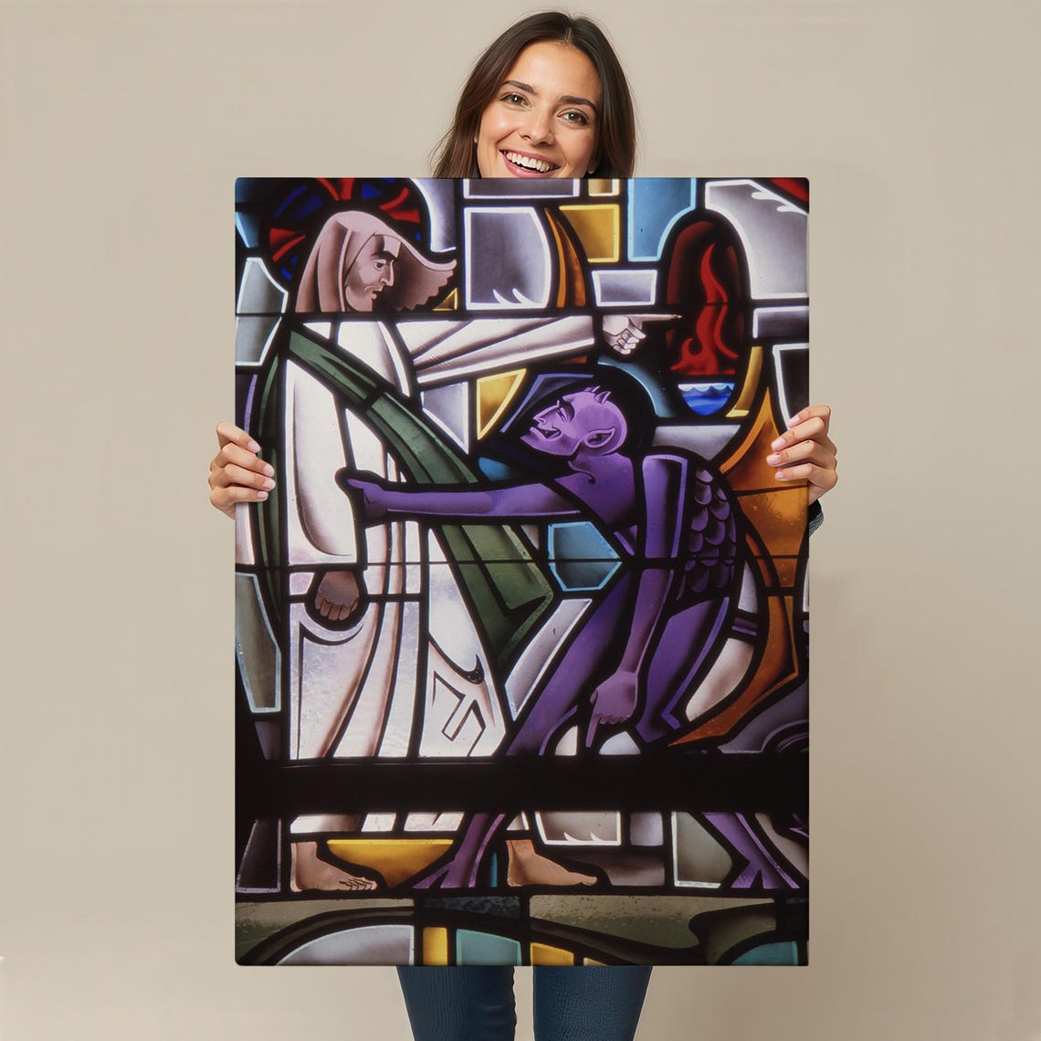 Jesus And Devil Stained Glass Style Religious Scene Art Poster - Image 4