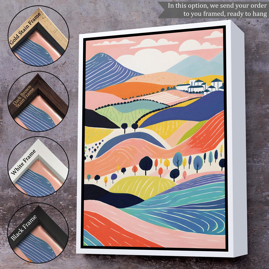Pastel Hills Minimalist Landscape Colorful Hillside Wall Art - Image 3