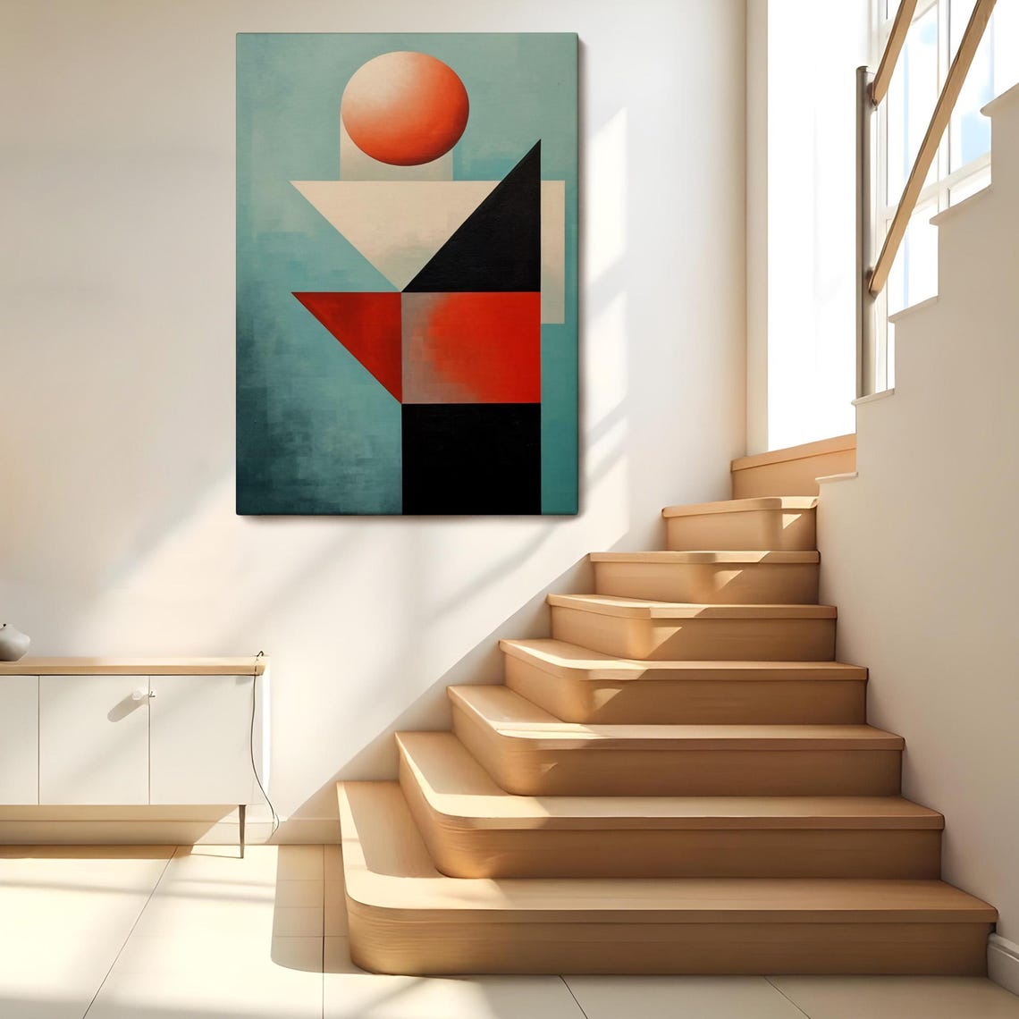 Minimal Geometric Abstract Orange Sphere Teal Shapes Modern Poster - Image 2
