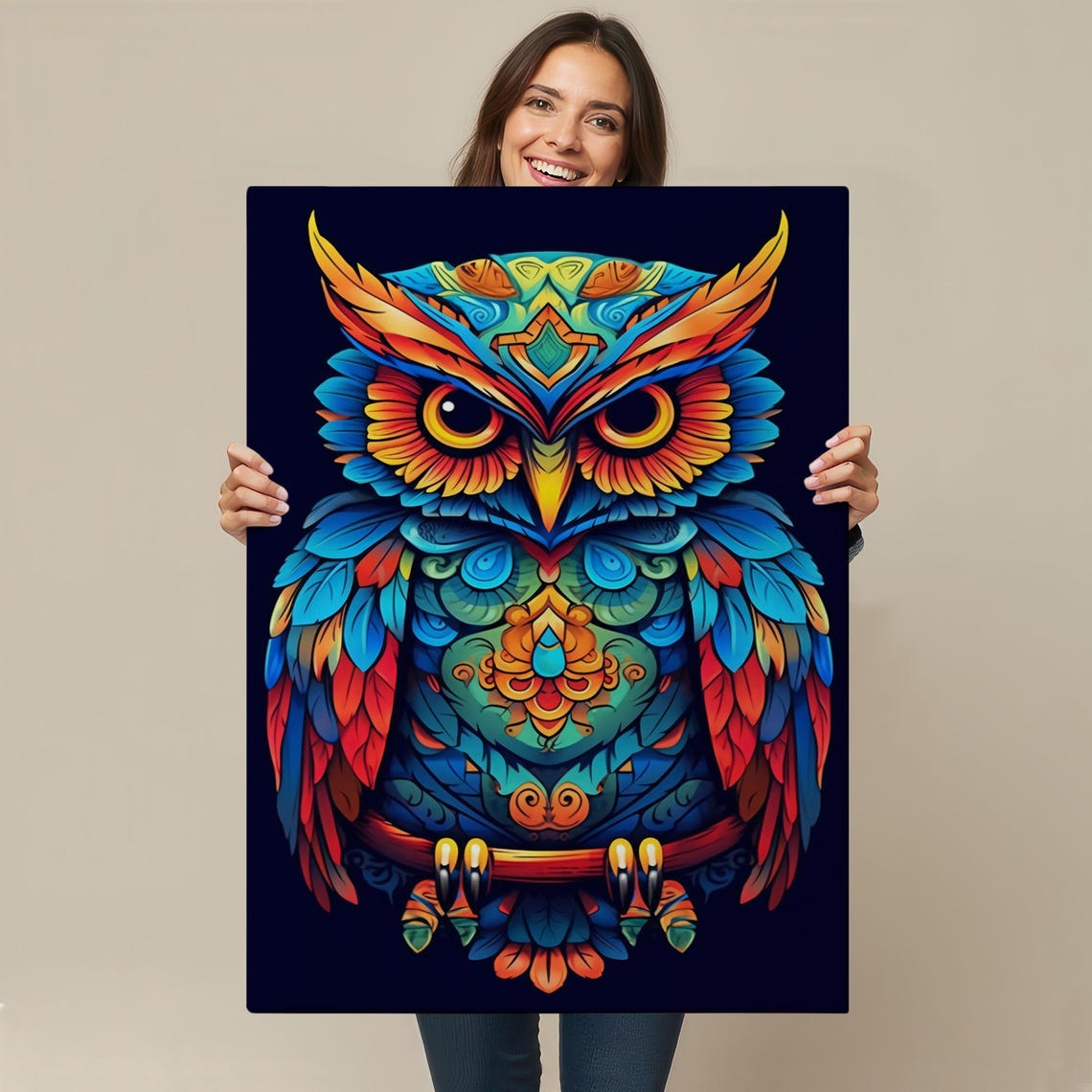 Mandala Owl Colorful Psychedelic Bird Pattern Bohemian Art Poster - Image 4