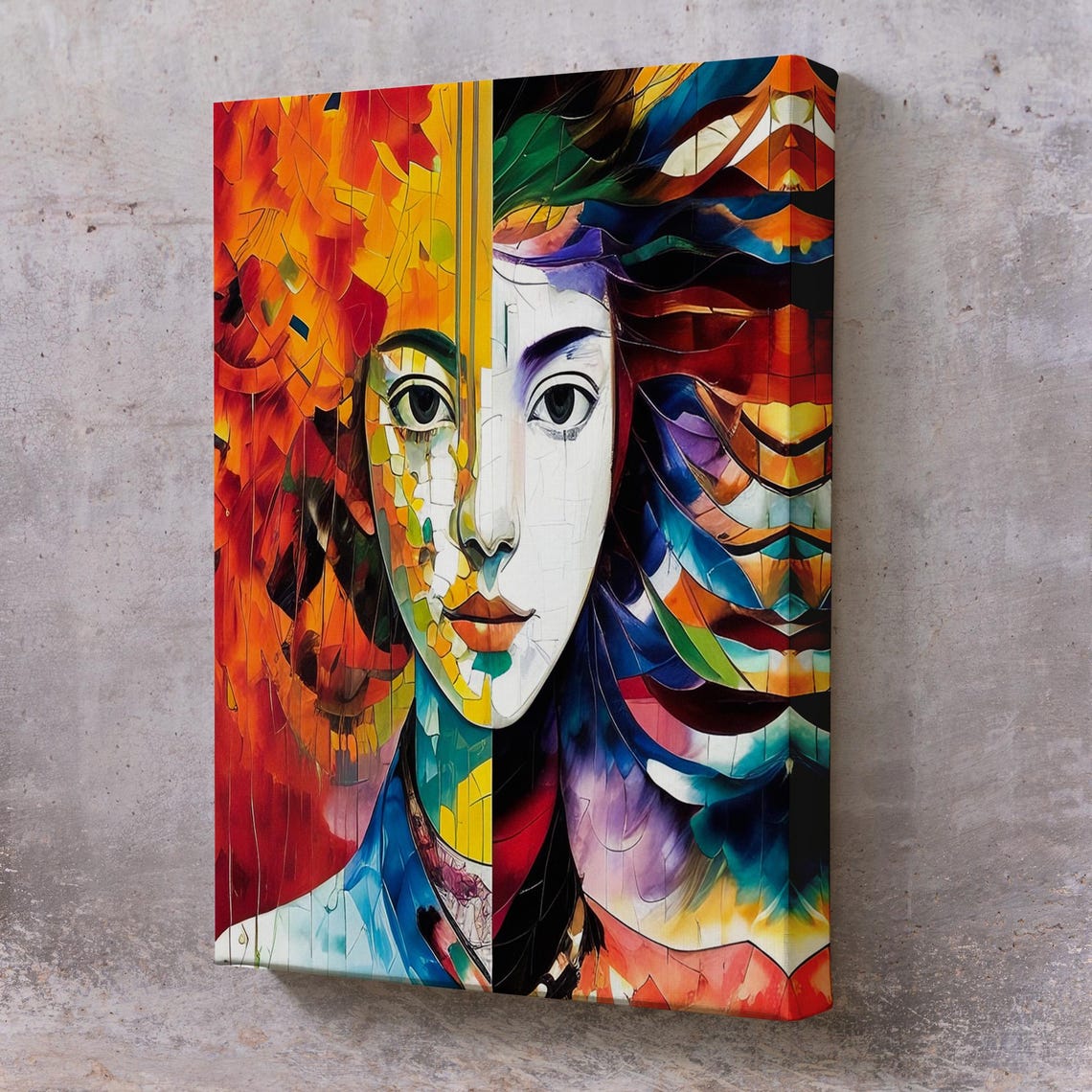 Abstract Woman Face In Stained Glass Mosaic Style Colorful Wall Poster