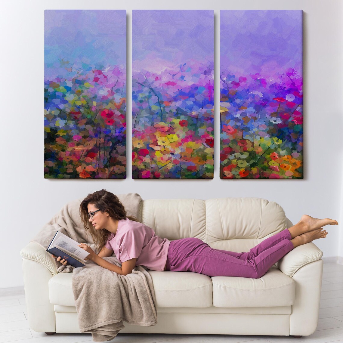 Wildflower Meadow Impressionist Purple Pink Bloom Floral Art Poster - Image 3