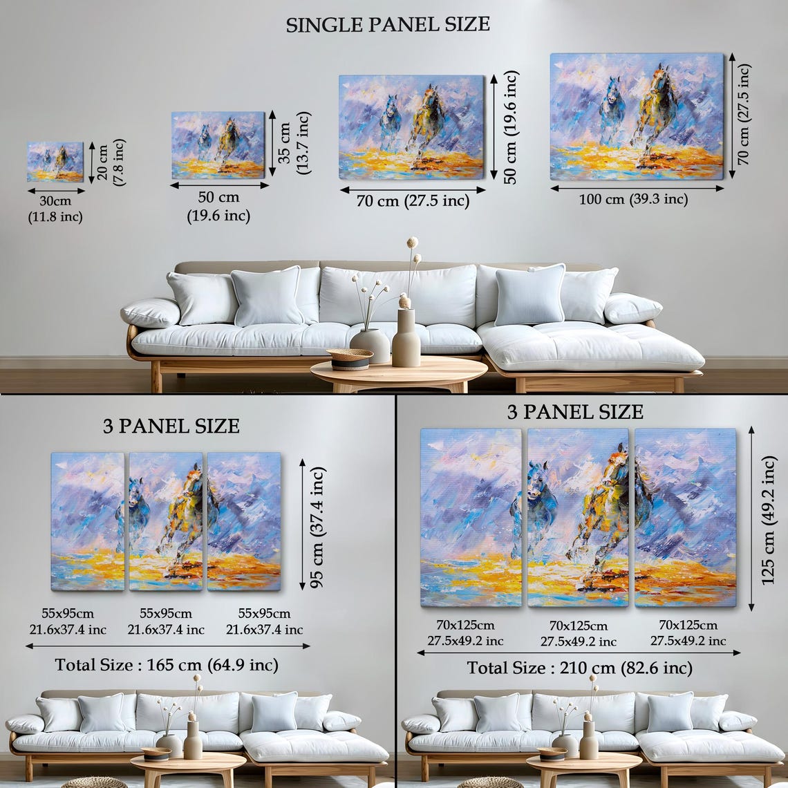 Two Galloping Horses Blue Gold Abstract Motion Oil Painting Poster - Image 4