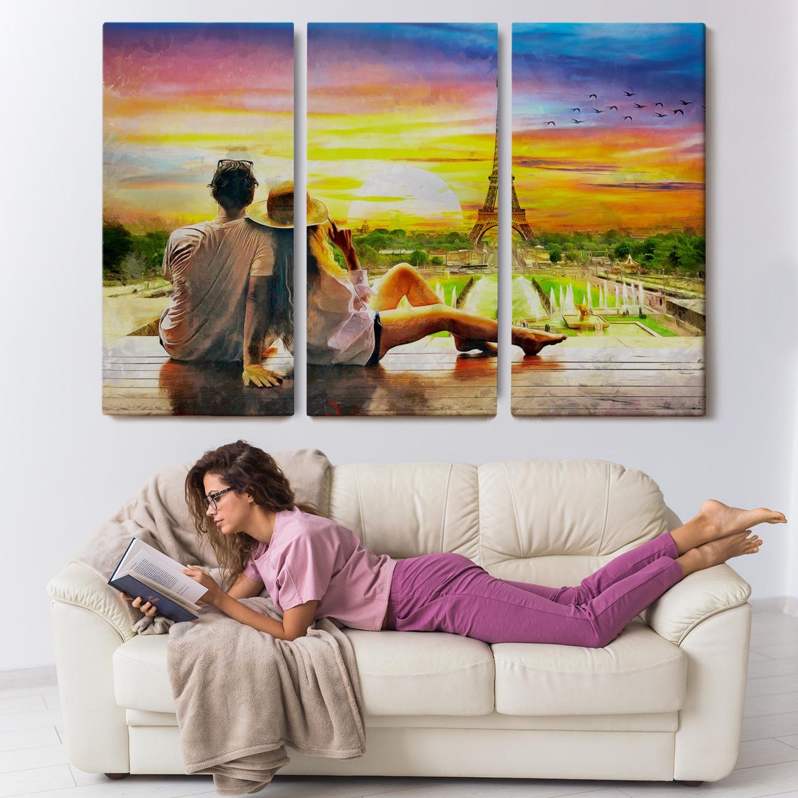 Paris France Eiffel Tower Couple Romantic Sunset View Travel Poster - Image 3