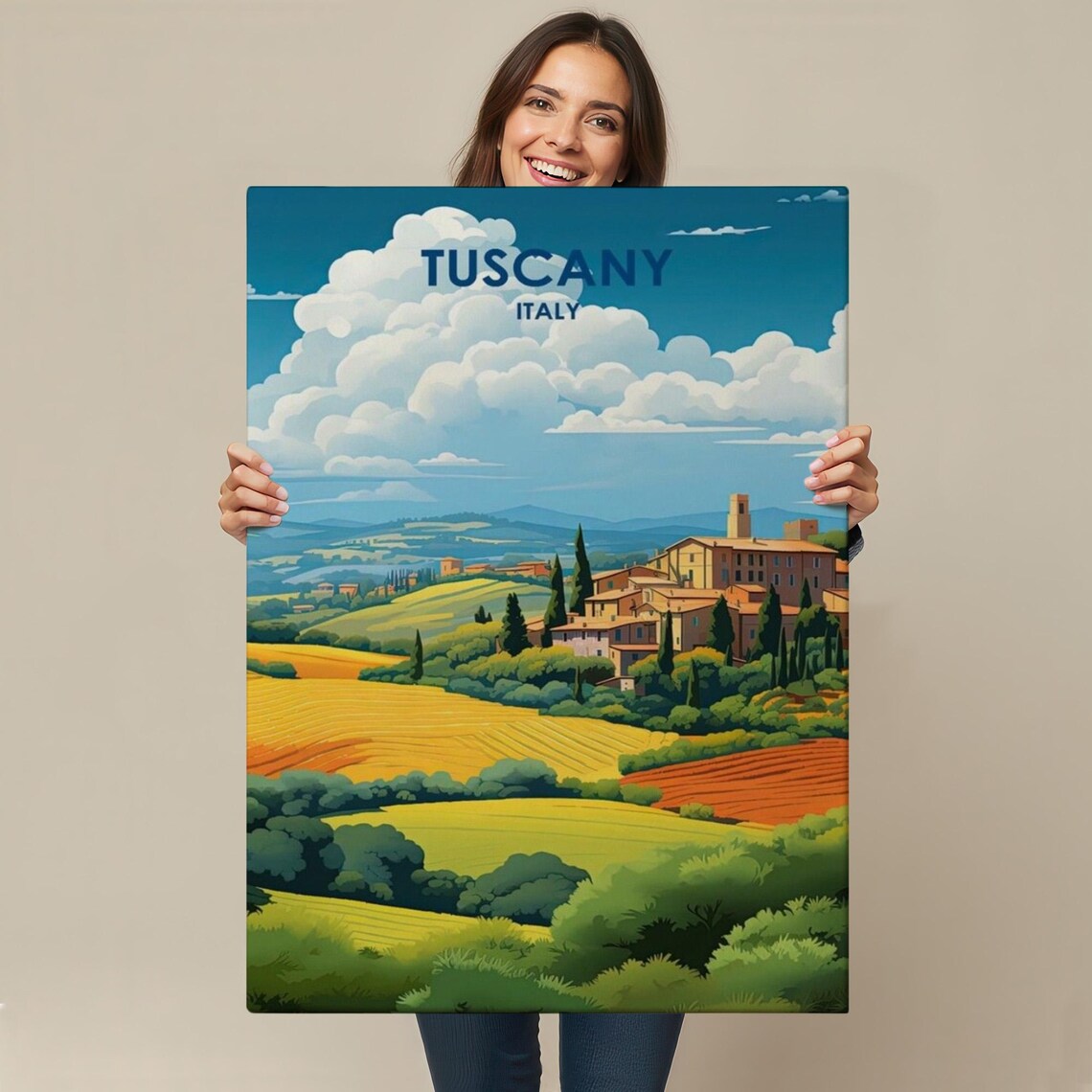 Tuscany Italy Rolling Hills Village Vintage Travel Scenery Poster - Image 4
