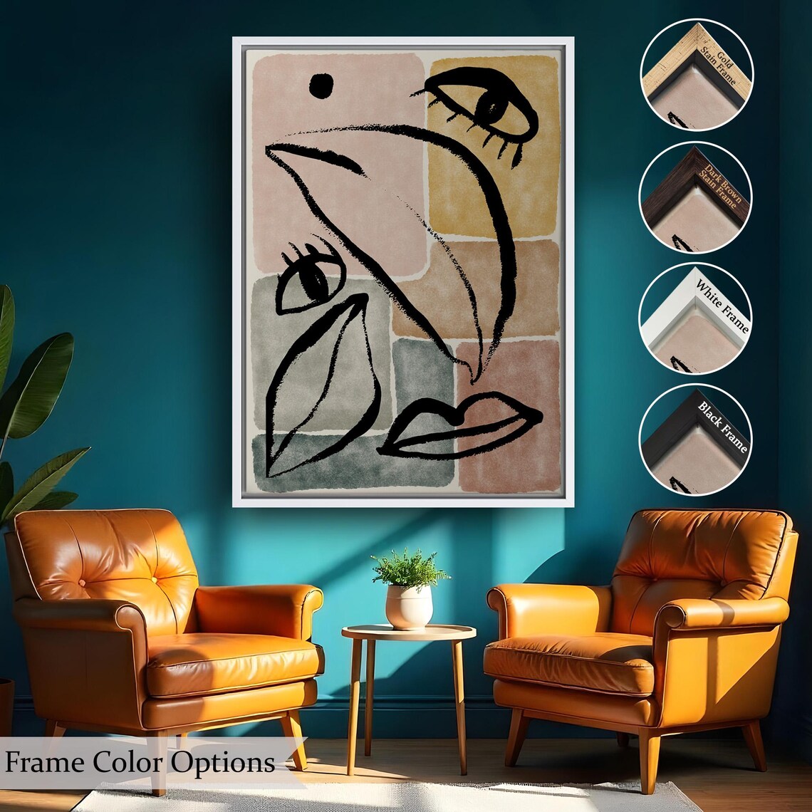 Abstract Face Line Art Pastel Color Blocks Modern Boho Style Wall Poster - Image 2