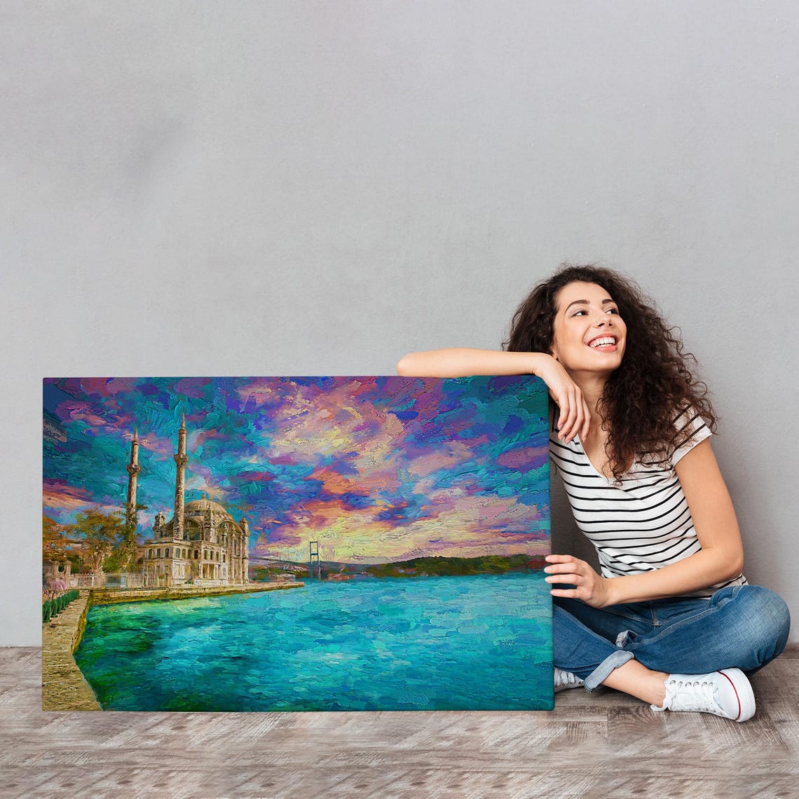 Istanbul Ortakoy Mosque Bosphorus Water Colorful Sunset Skyline Poster - Image 4