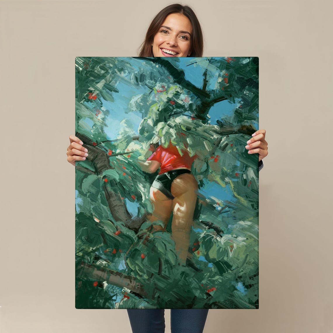 Woman Picking Red Cherries From Tree Impressionist Garden Art Poster - Image 4
