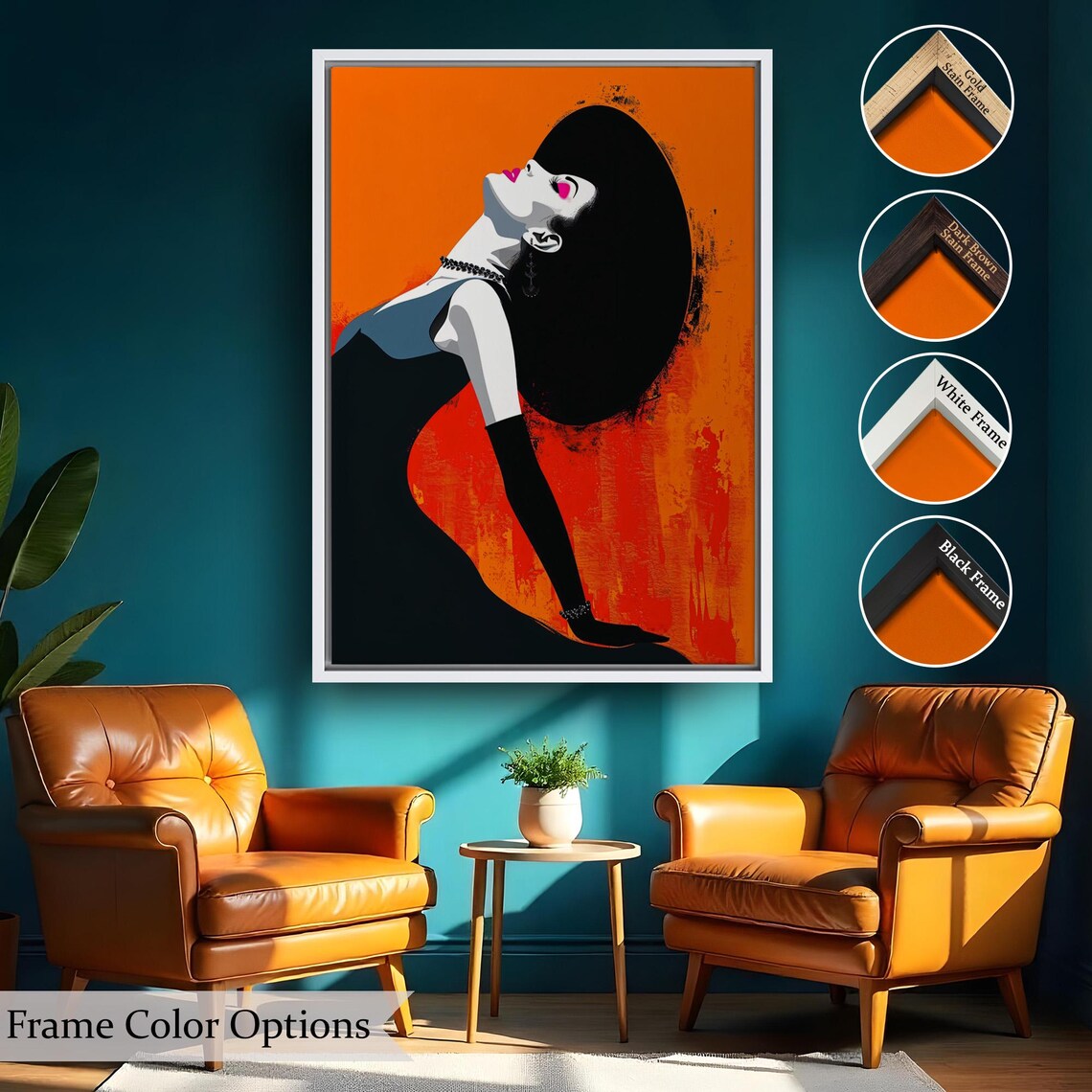 Pop Art Elegant Woman Black Evening Dress Orange Modern Style Poster - Image 2