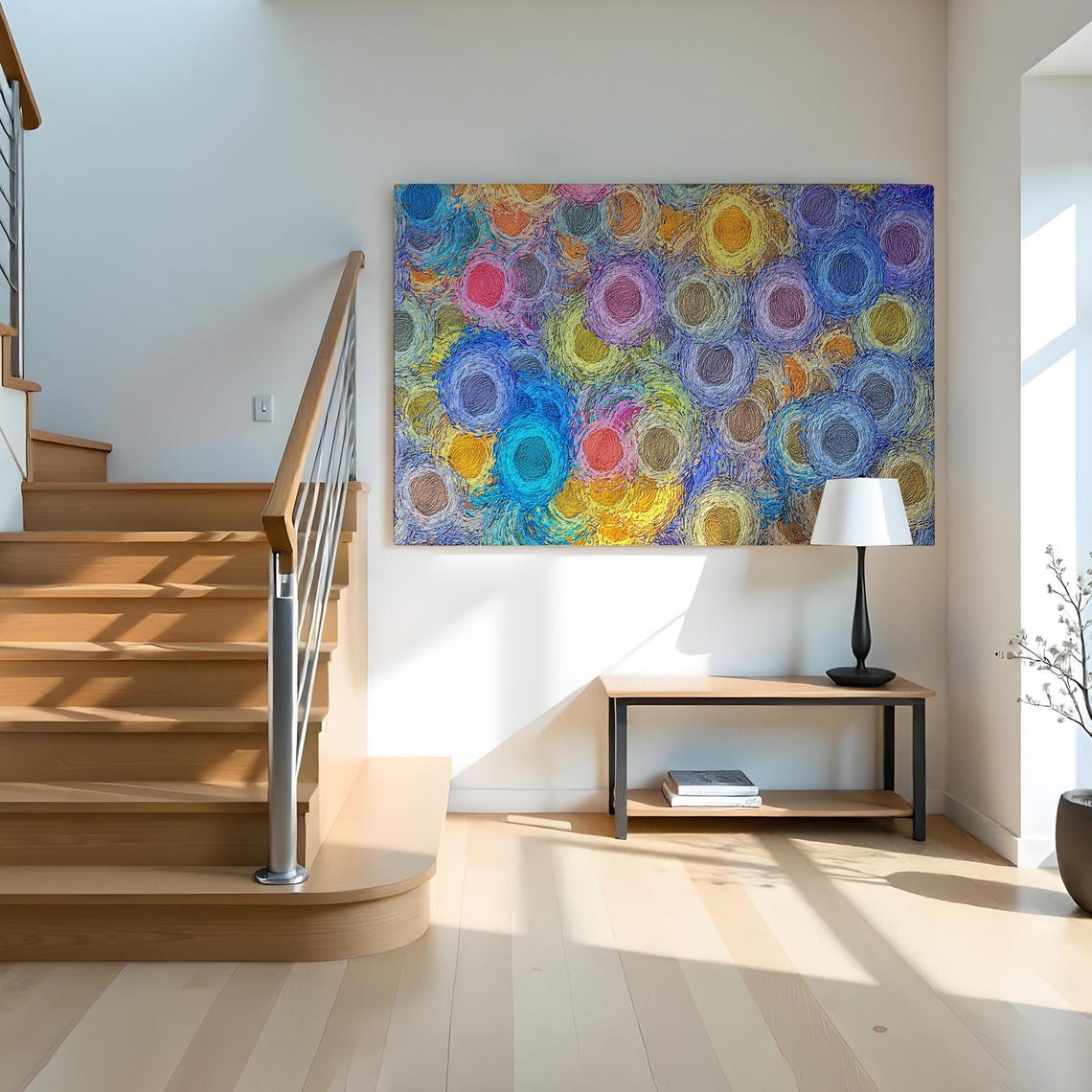 Vibrant Swirling Circles Impasto Multicolor Abstract Canvas Art Poster - Image 2