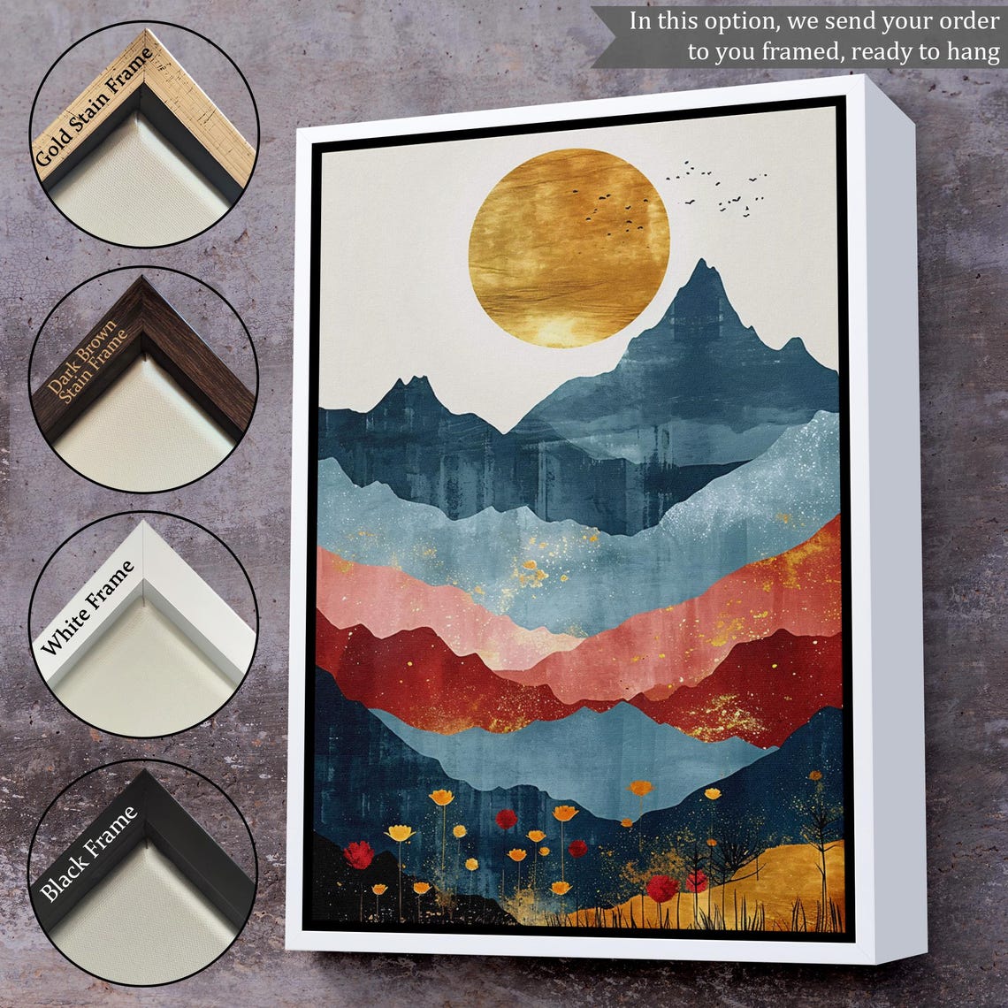 Sunset Above The Mountains Painting Landscape Wall Table Nature Decor Nature Art Nature Wall Decor - Image 3