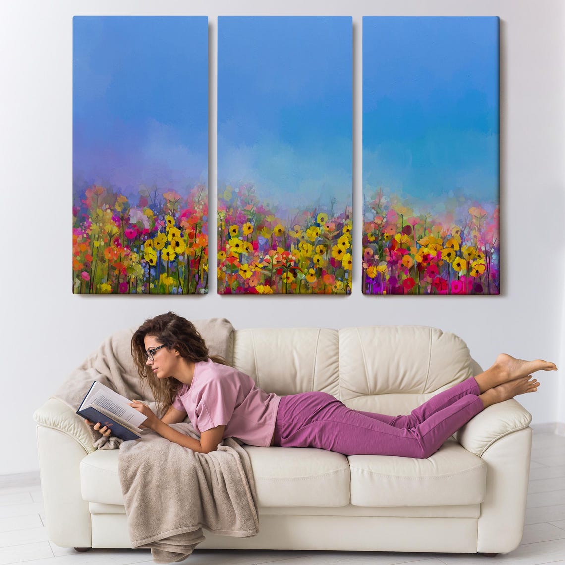 Wildflower Meadow Blue Sky Impressionist Floral Nature Art Poster - Image 3