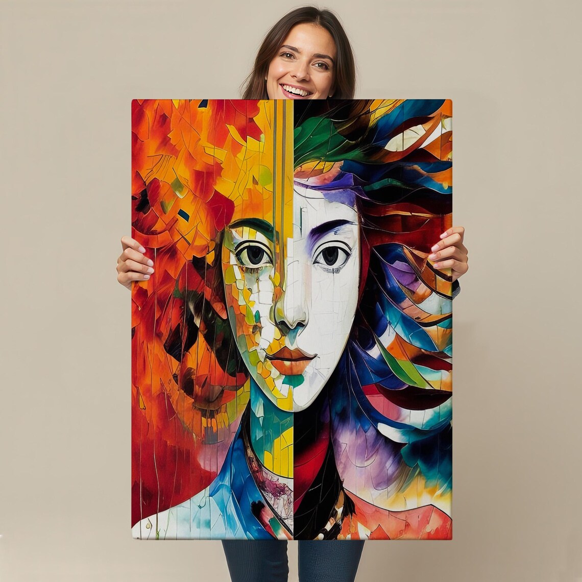 Abstract Woman Face In Stained Glass Mosaic Style Colorful Wall Poster - Image 4