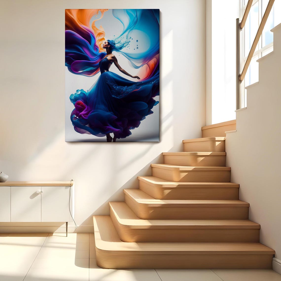 Elegant Dancer Blue Ink Gown Flowing Smoke Modern Feminine Art Print - Image 2